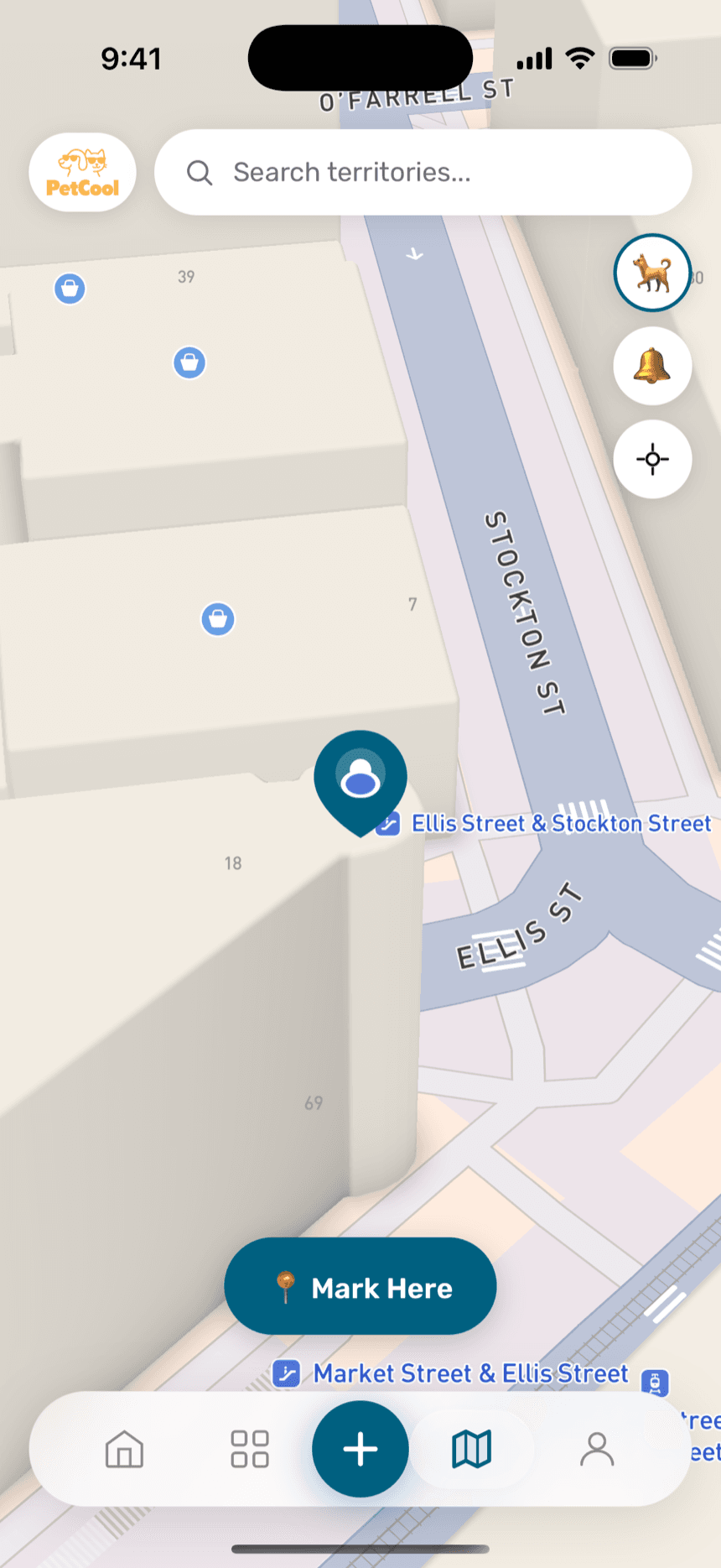 Territory map with check-ins and the neighborhood podium